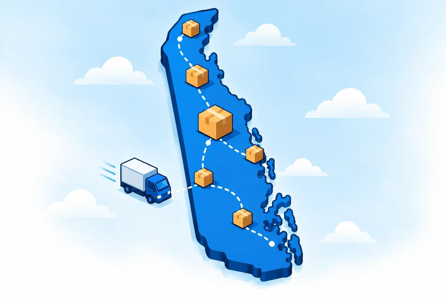 Illustrated Delaware map with shipping packages