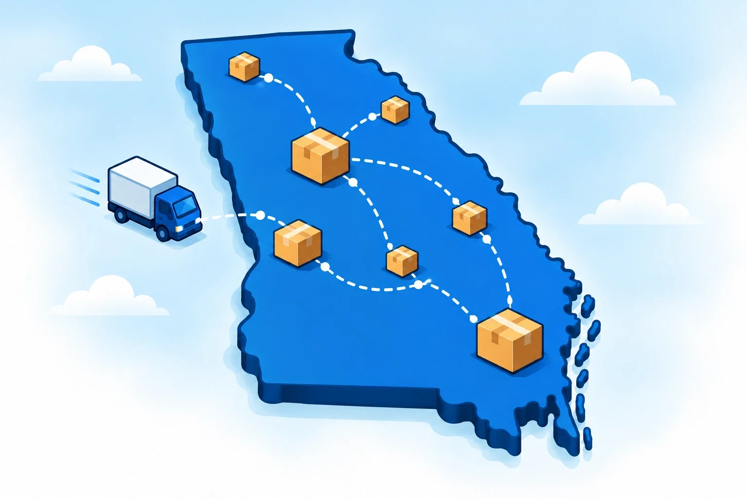 Illustrated Georgia map with shipping packages