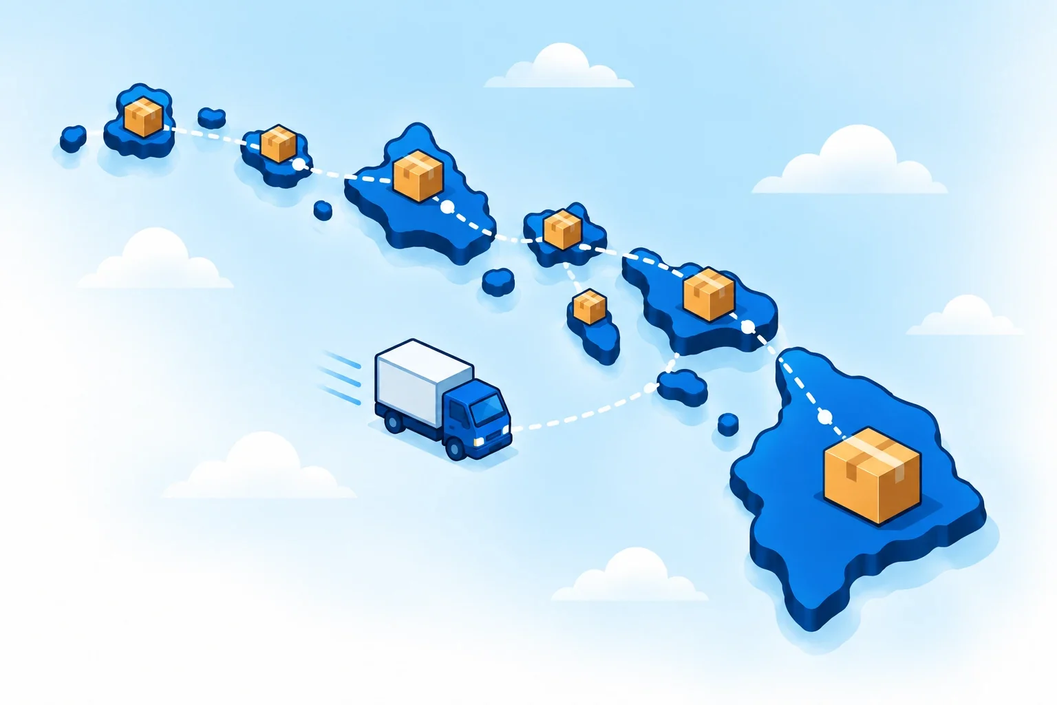 Illustrated Hawaii map with shipping packages
