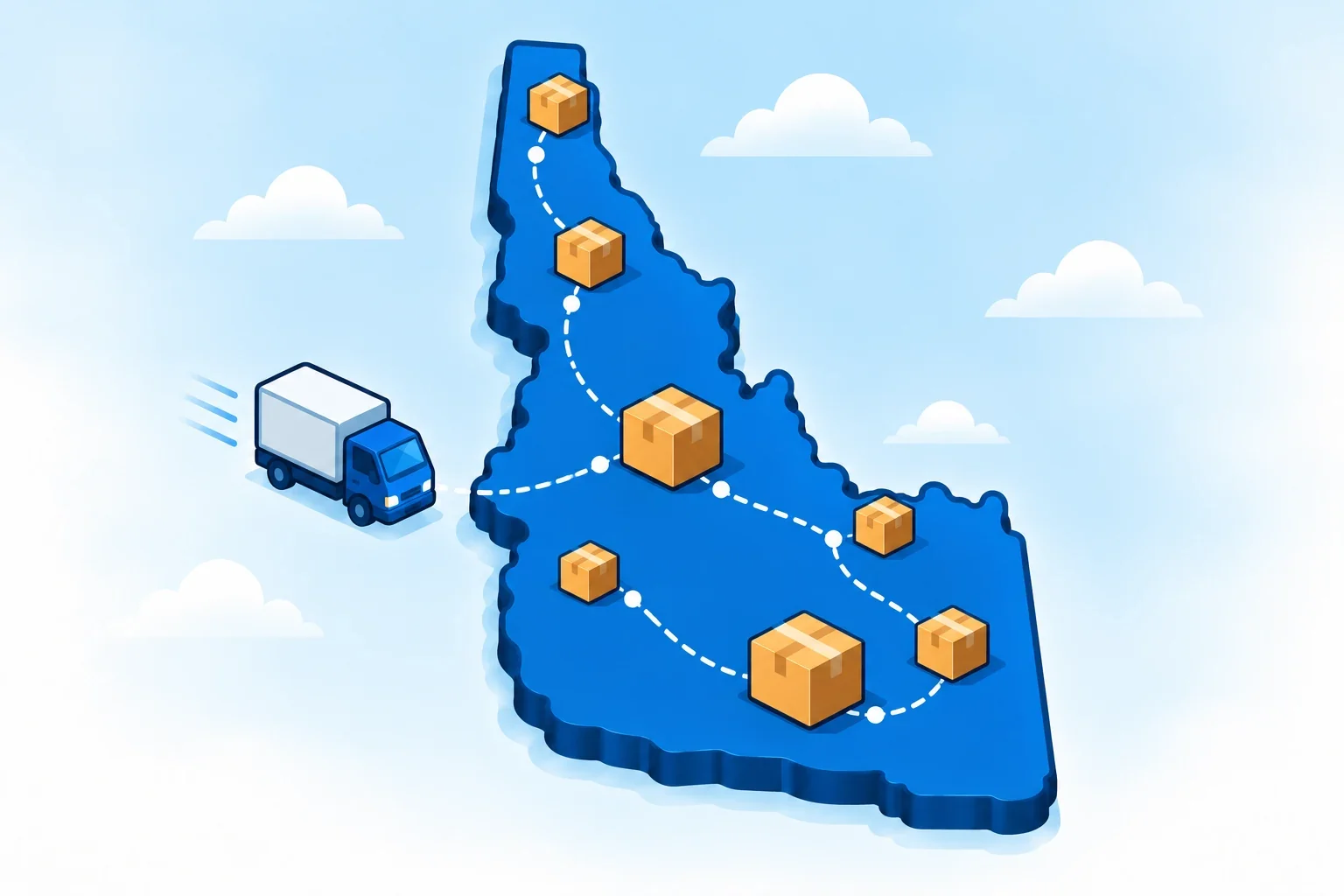 Illustrated Idaho map with shipping packages