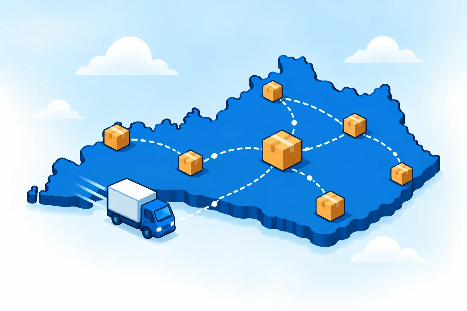 Illustrated Kentucky map with shipping packages