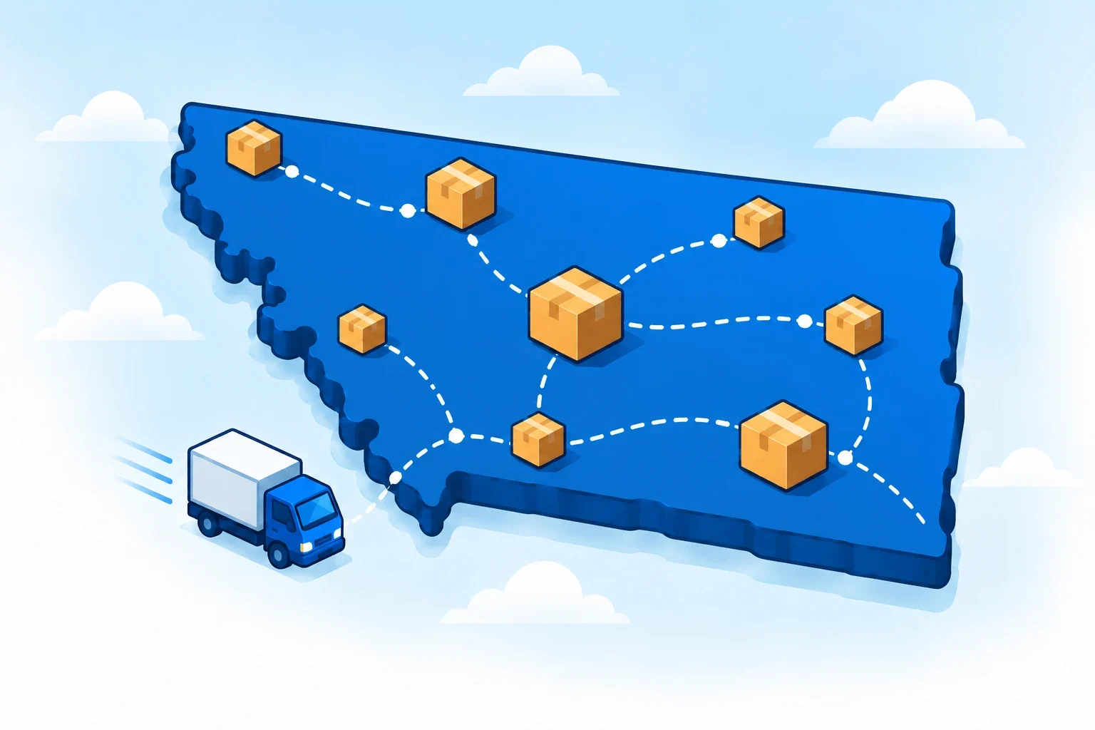 Illustrated Montana map with shipping packages