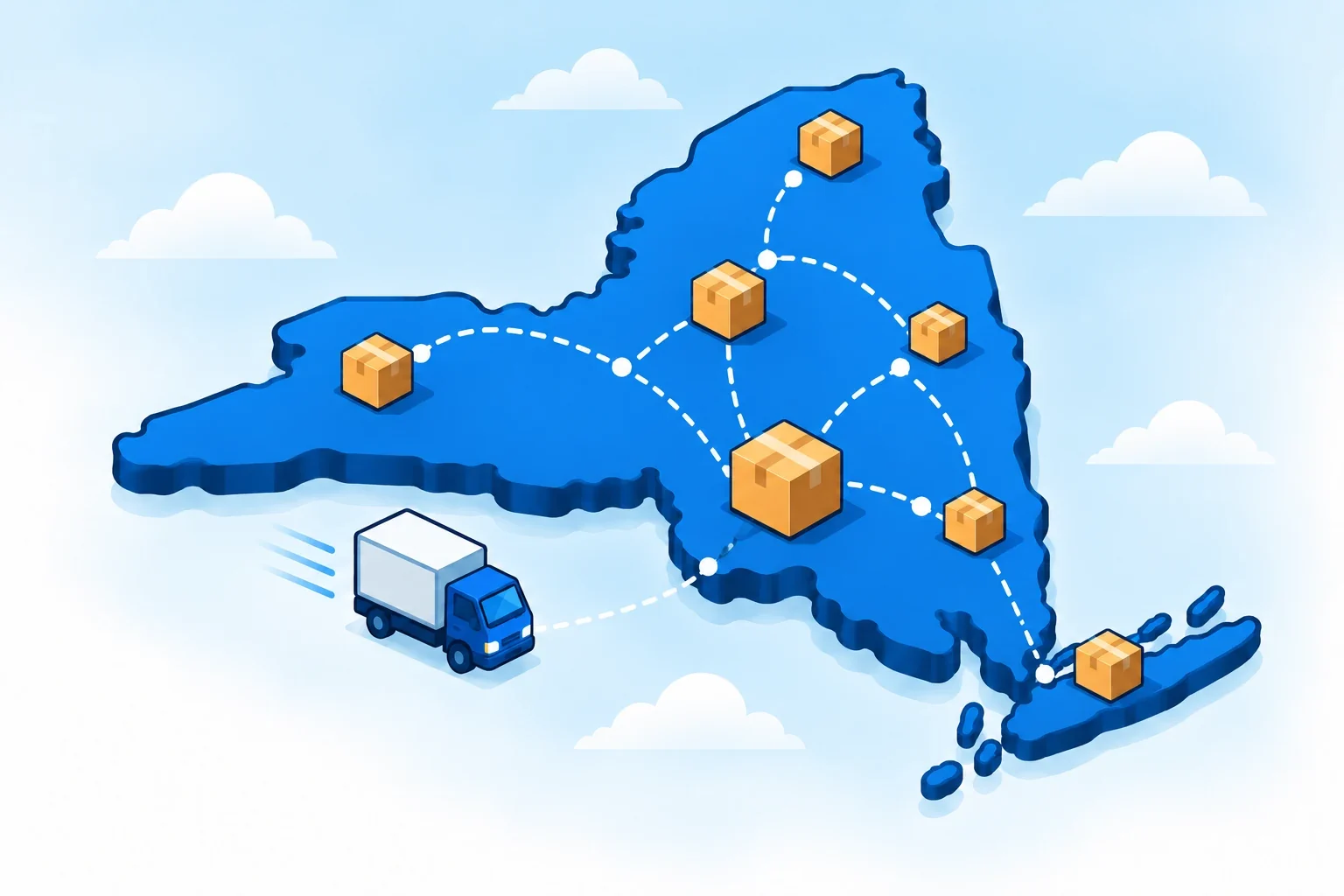 Illustrated New York map with shipping packages