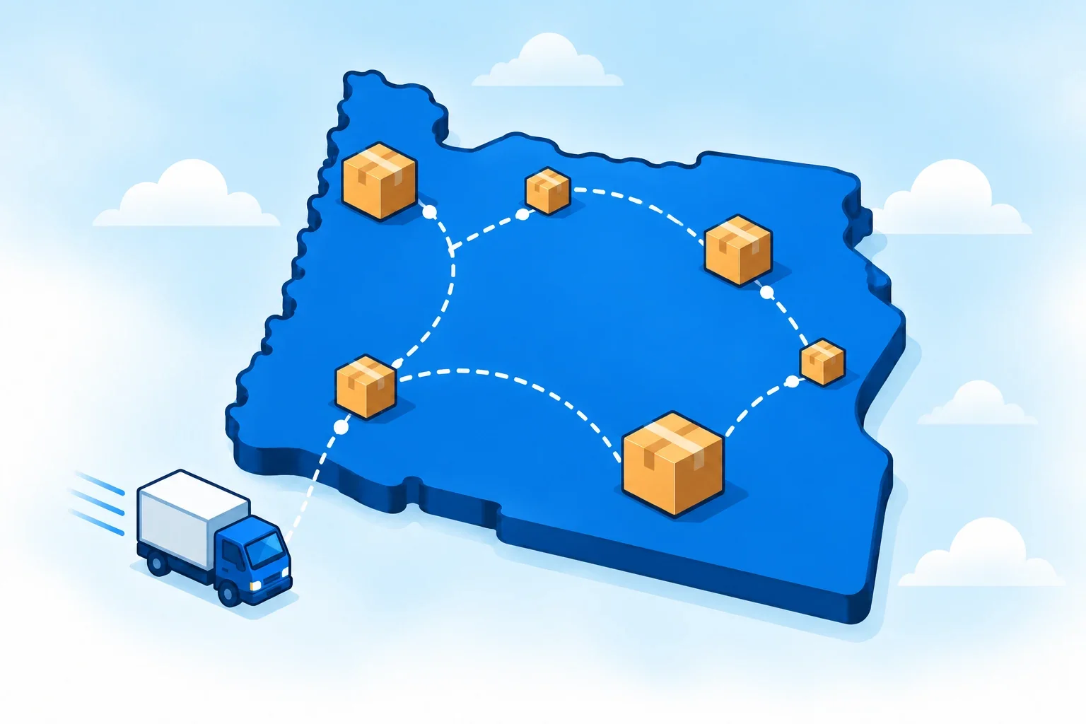 Illustrated Oregon map with shipping packages