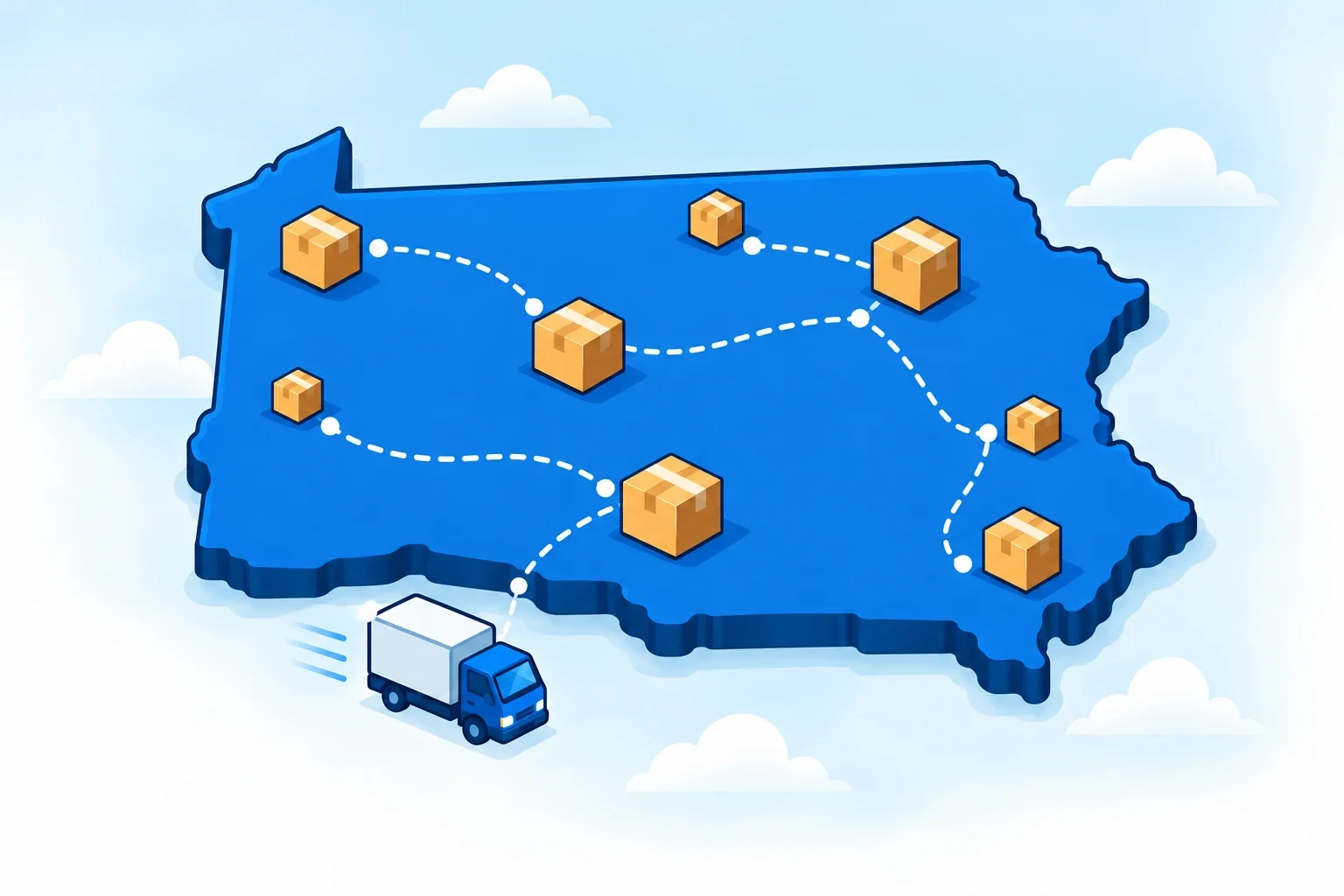 Illustrated Pennsylvania map with shipping packages