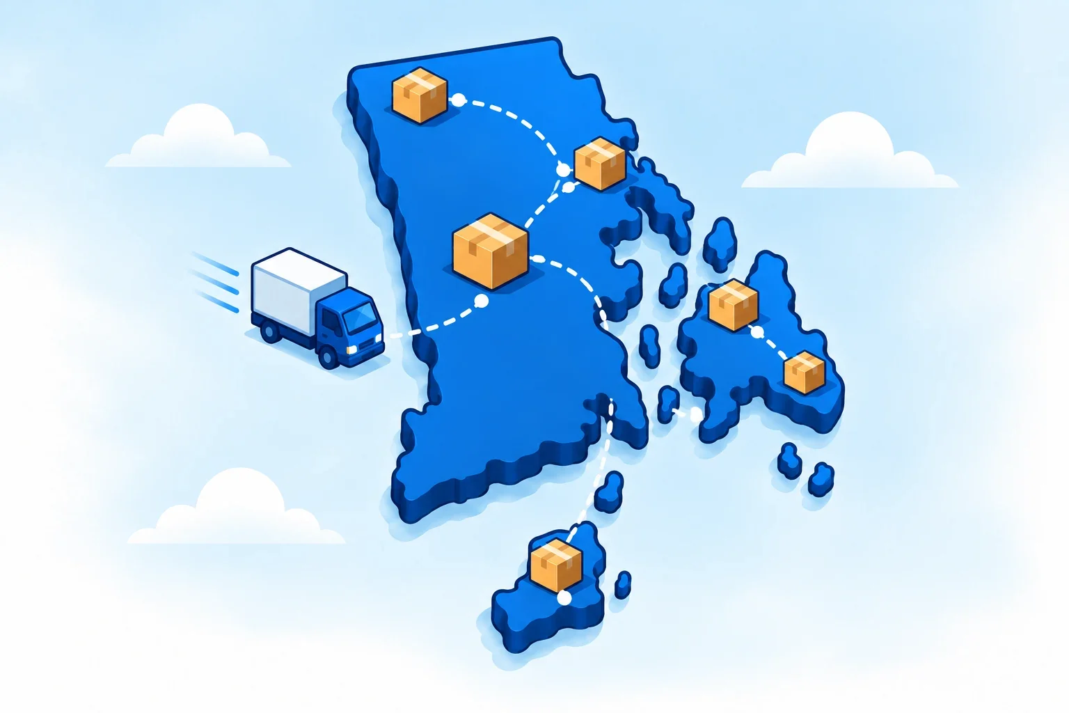 Illustrated Rhode Island map with shipping packages