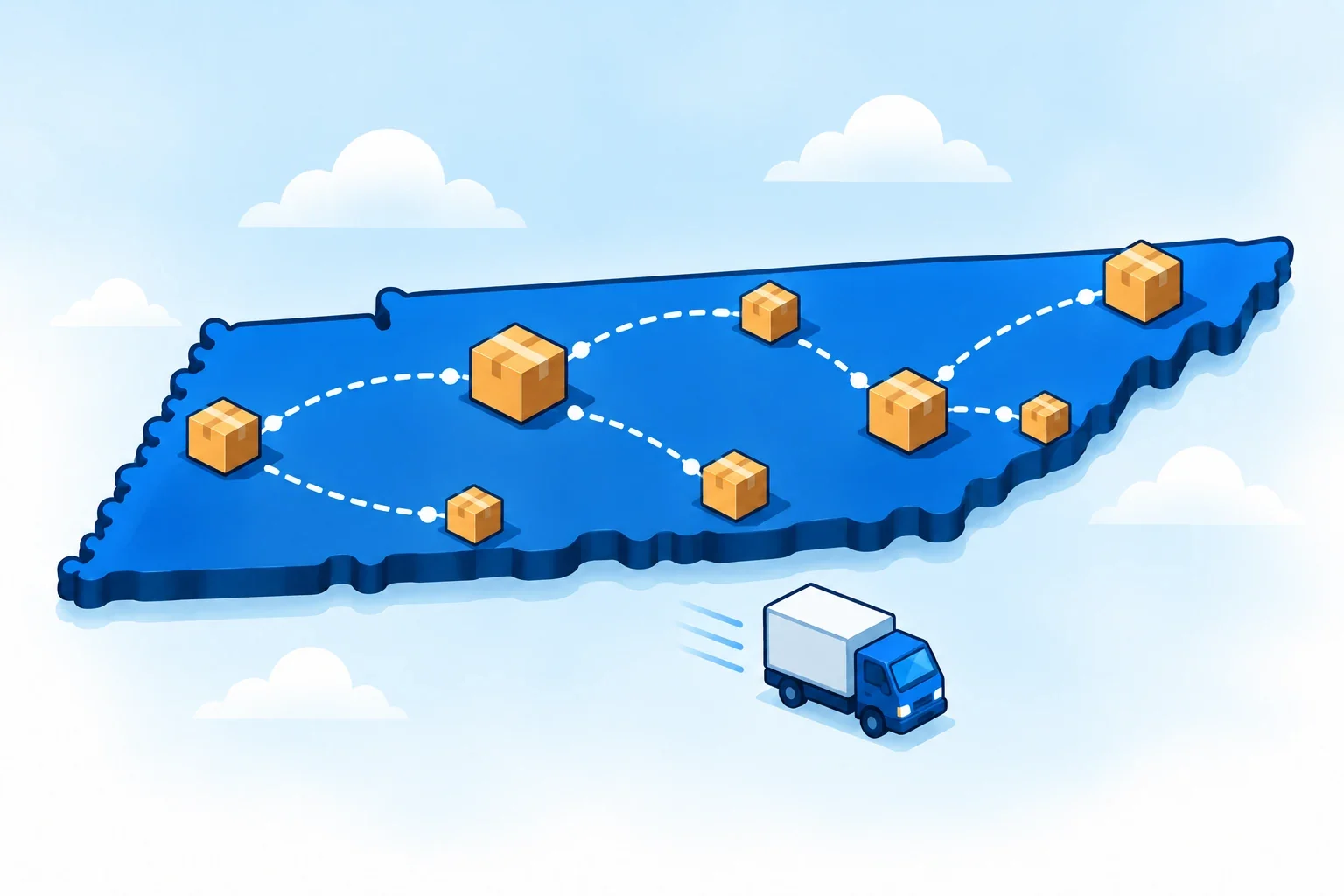 Illustrated Tennessee map with shipping packages