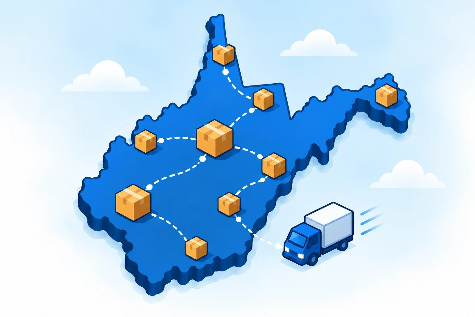 Illustrated West Virginia map with shipping packages